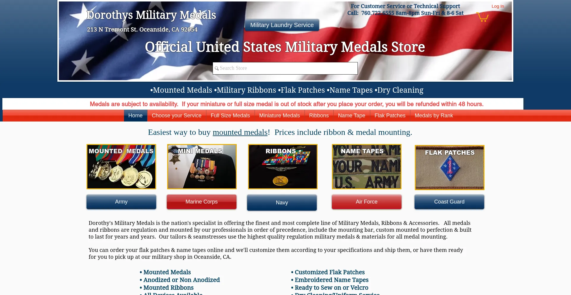 Website screenshot of Dorothysmilitarymedals.com