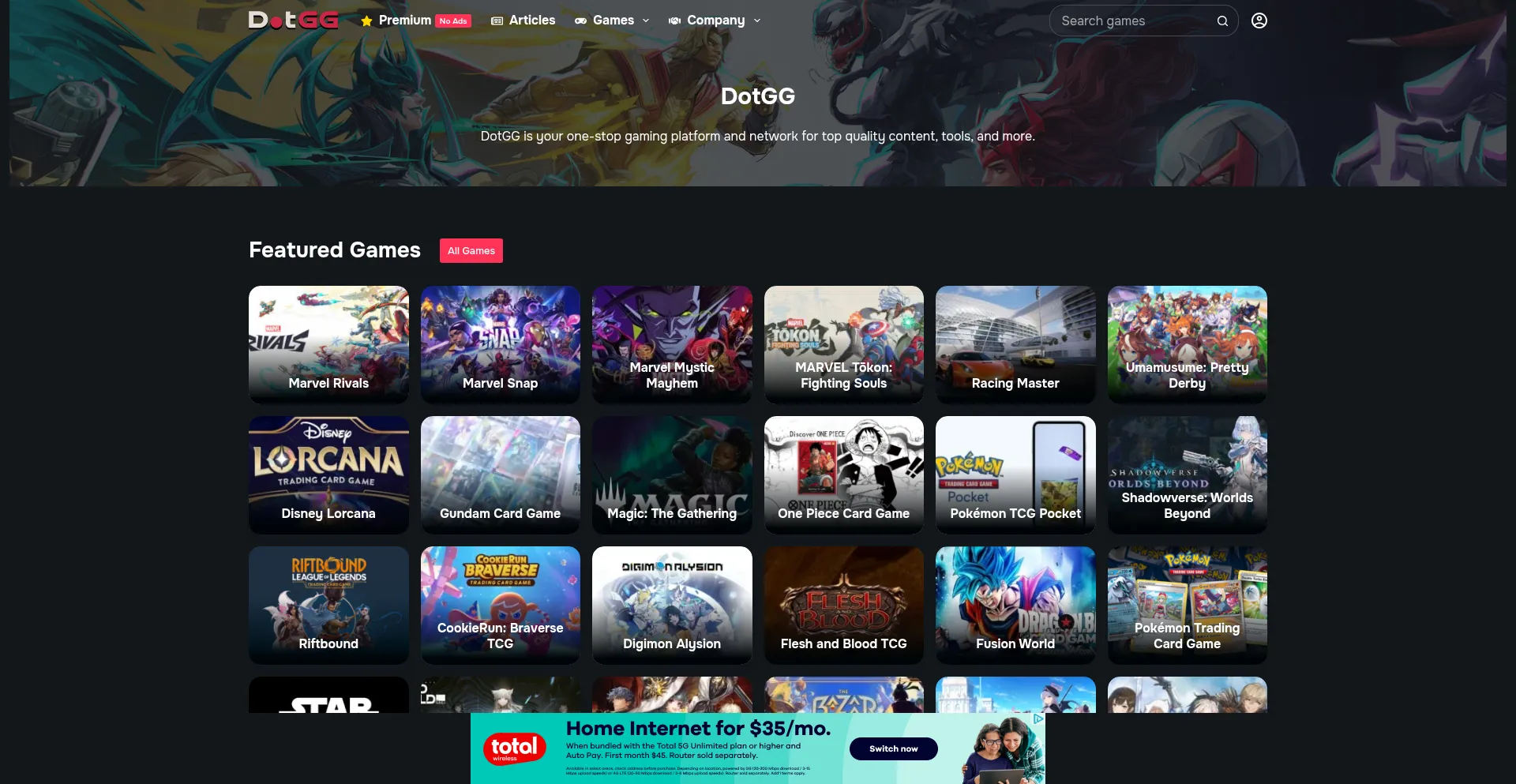 Website screenshot of Dotgg.gg