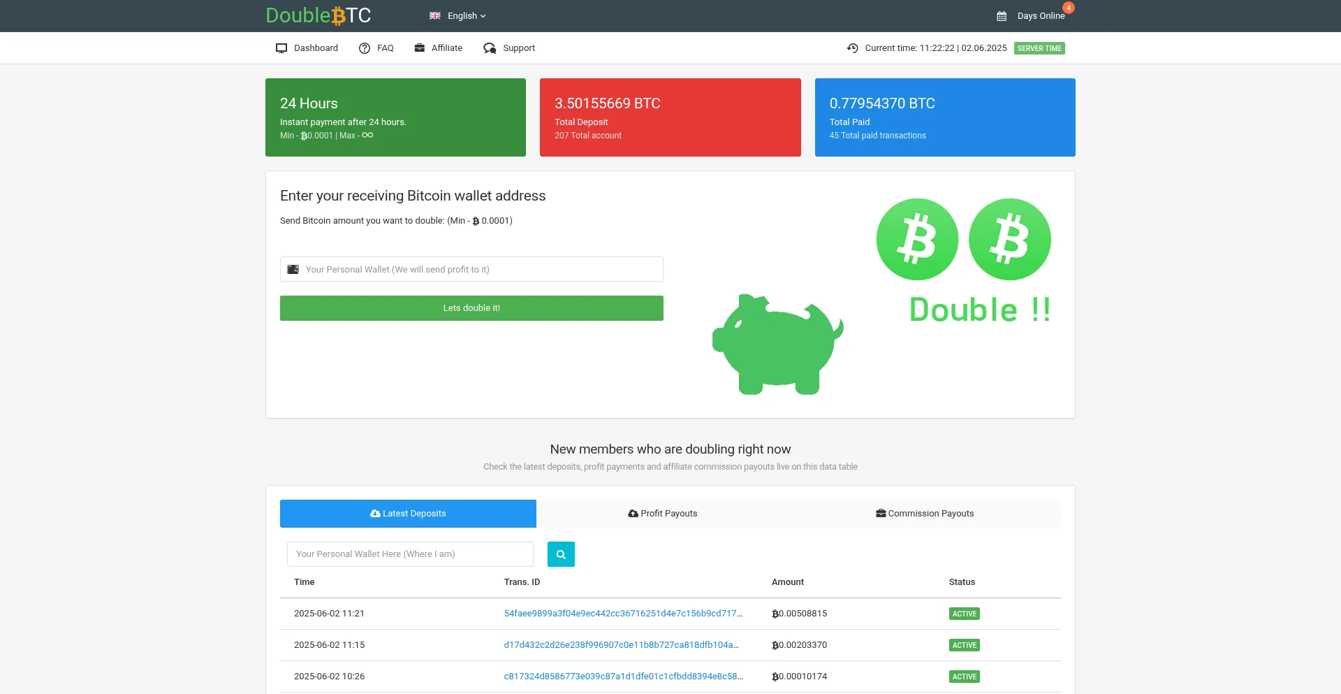 Website screenshot of Doublebtc.info