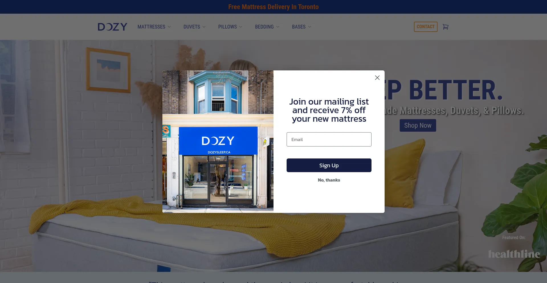Website screenshot of Dozysleep.ca