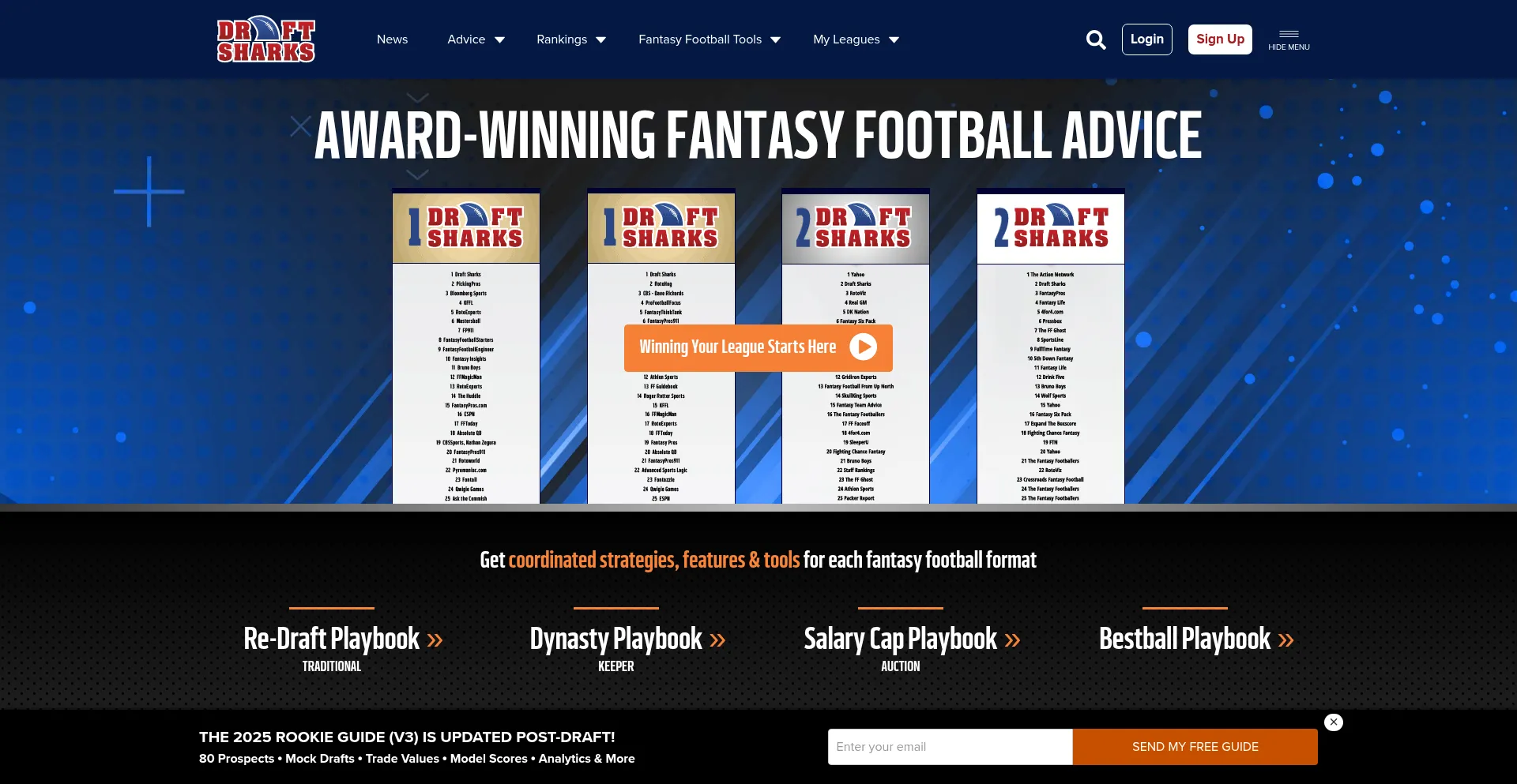 Website screenshot of Draftsharks.com