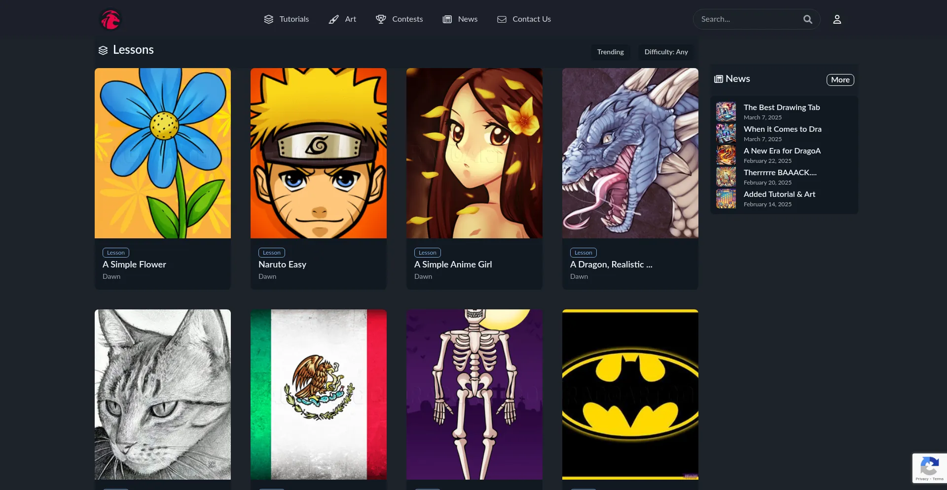 Website screenshot of Dragoart.com