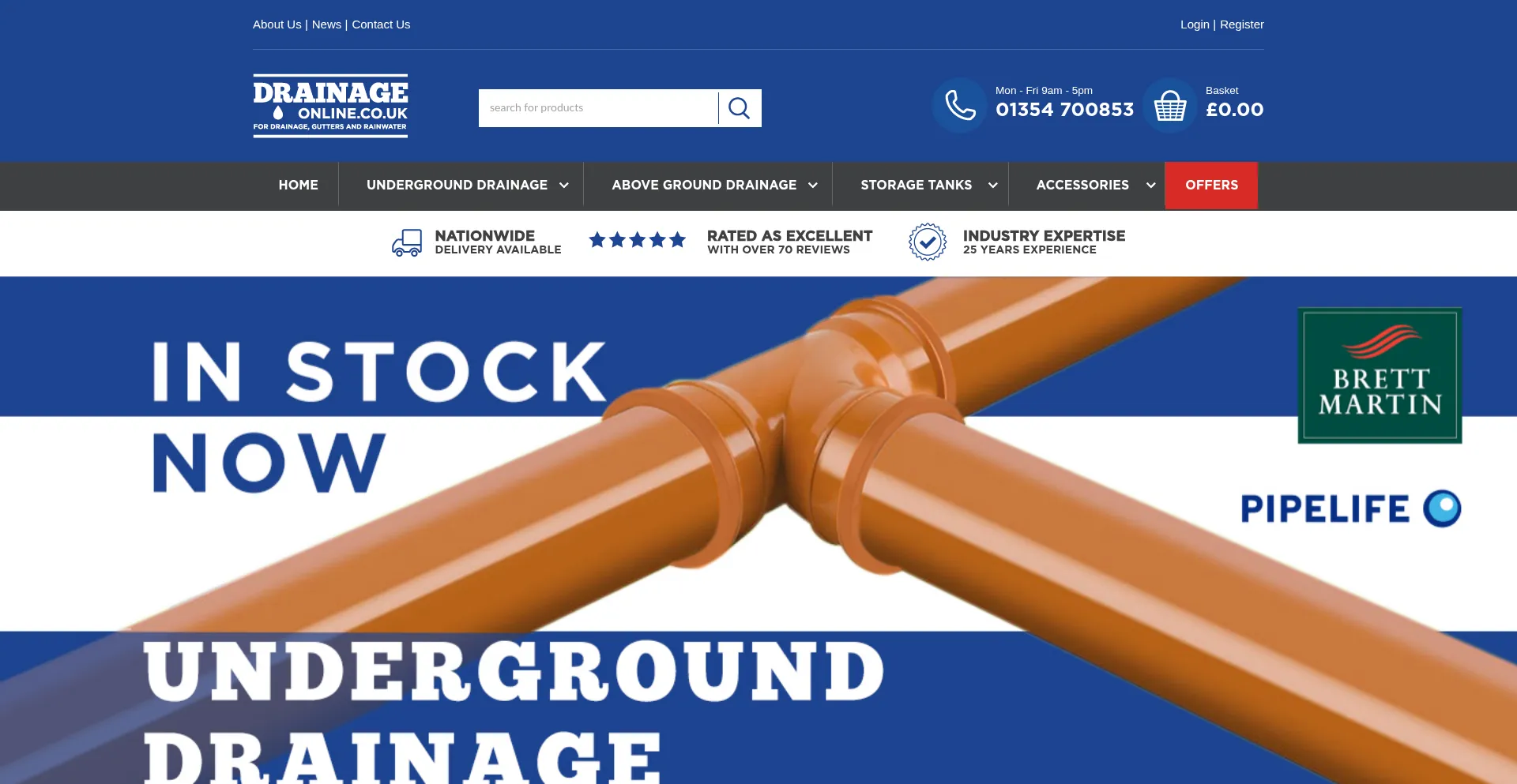 Website screenshot of Drainageonline.co.uk
