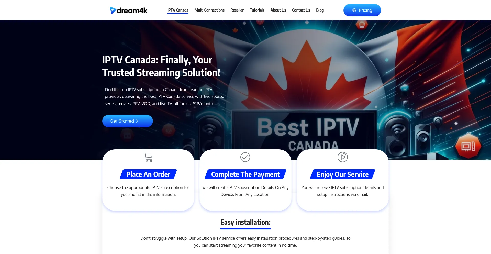 Website screenshot of Dream4k.ca