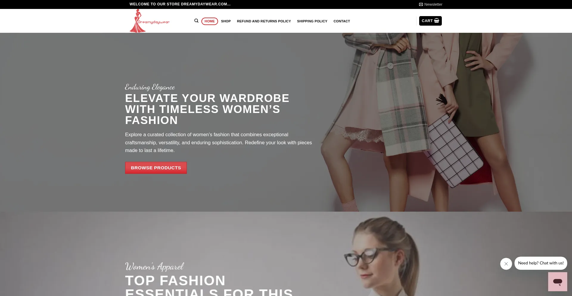 Website screenshot of Dreamydaywear.com