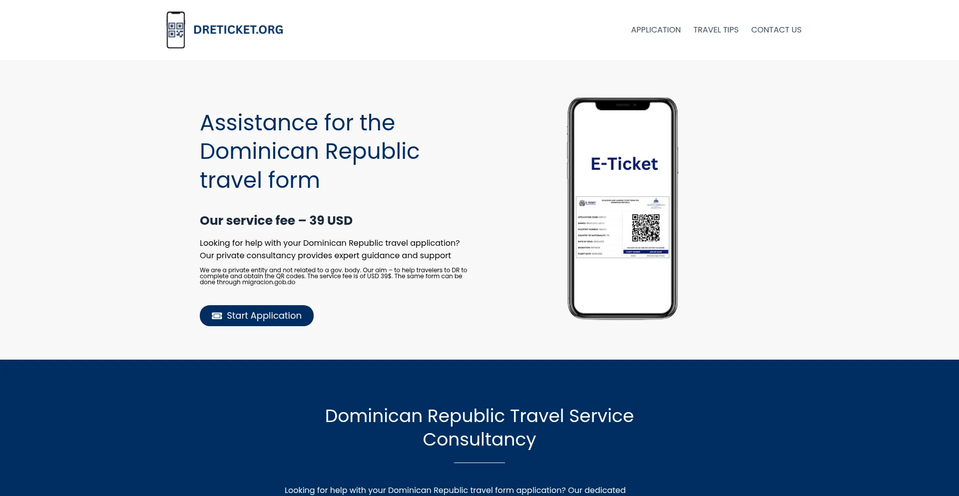 Website screenshot of Dreticket.org