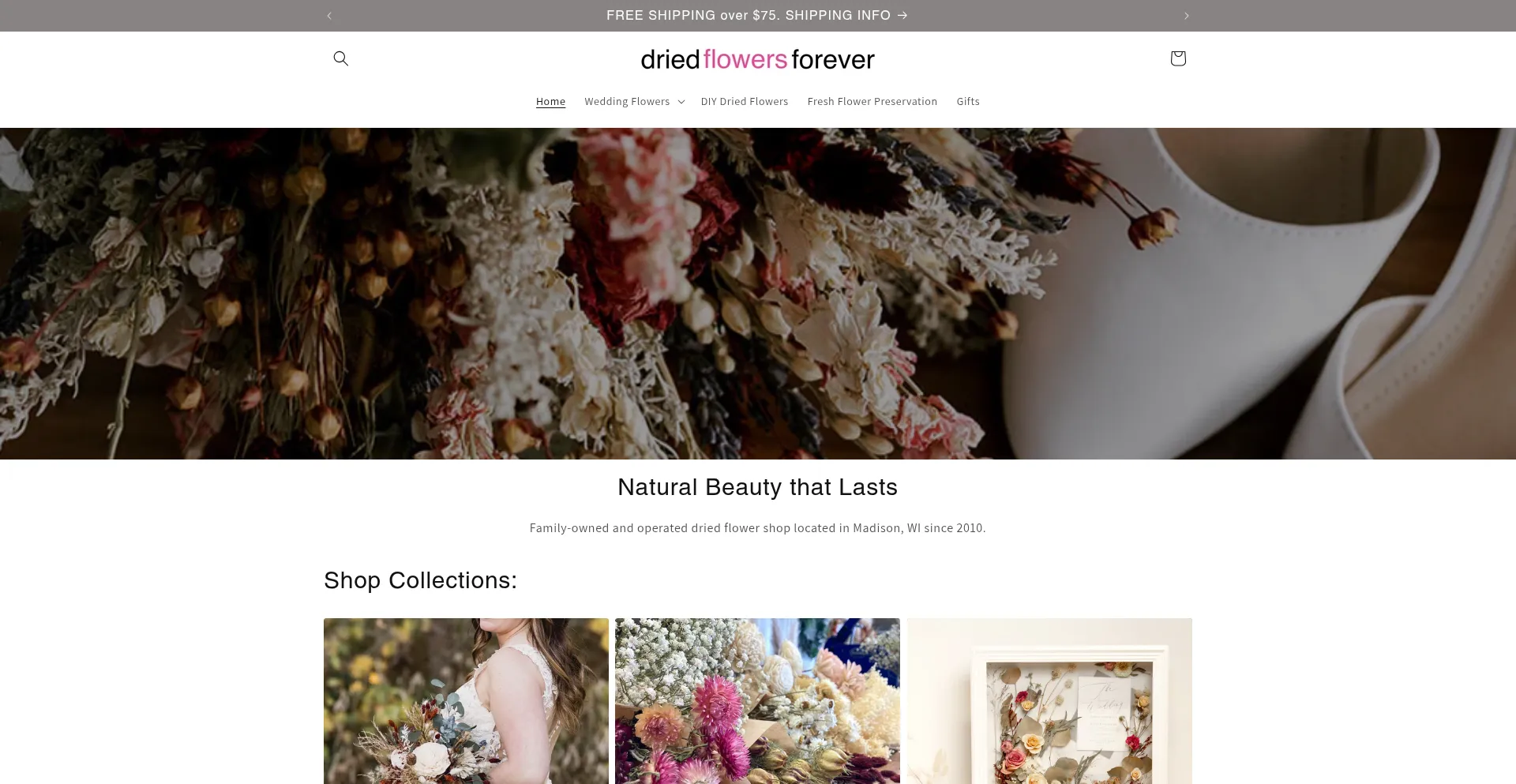 Website screenshot of Driedflowersforever.com