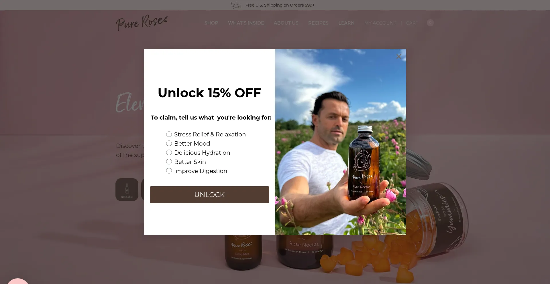 Website screenshot of Drinkpurerose.com
