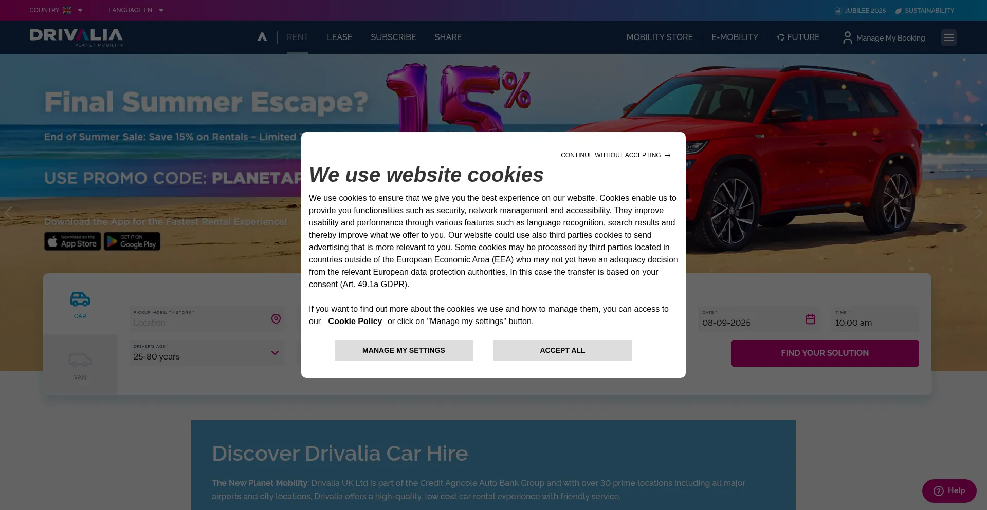 Website screenshot of Drivalia.co.uk