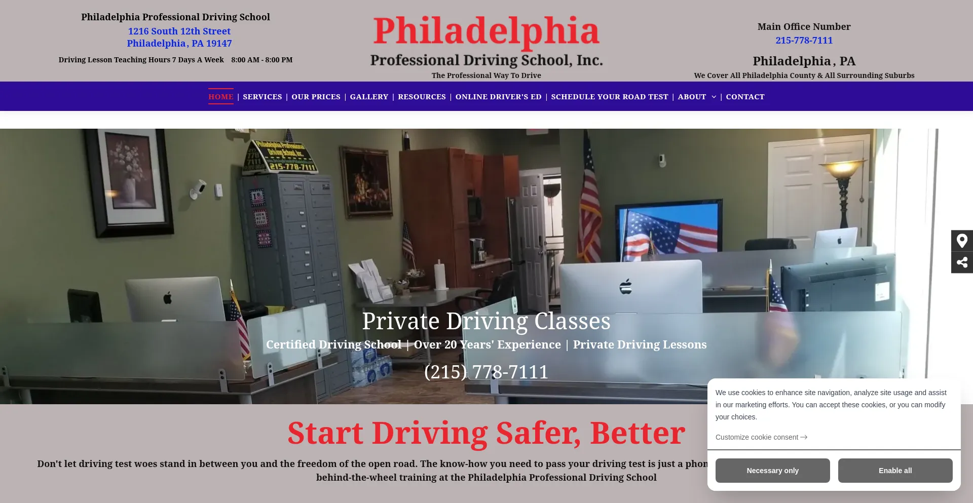 Website screenshot of Drivingschoolinphiladelphia.com