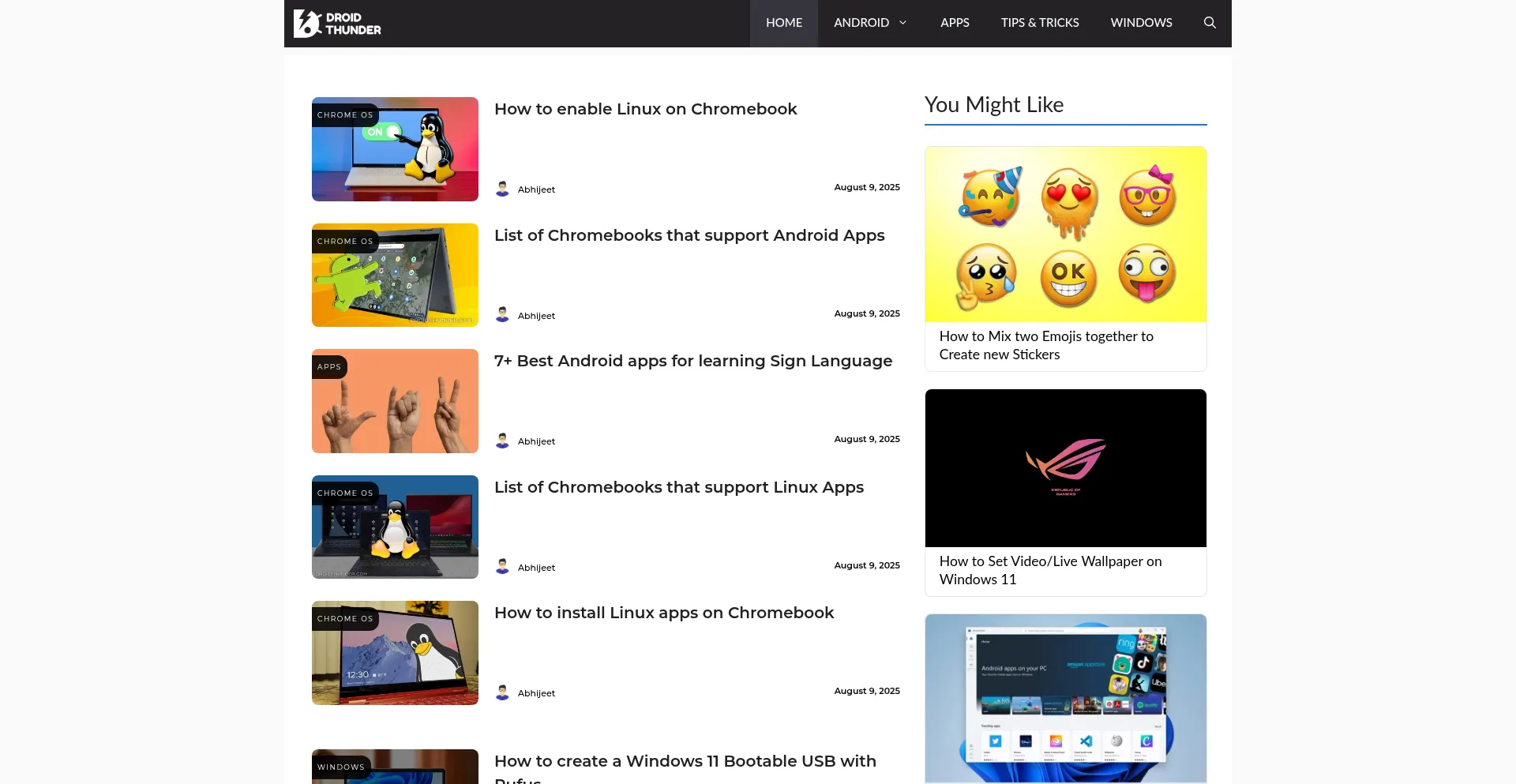 Website screenshot of Droidthunder.com