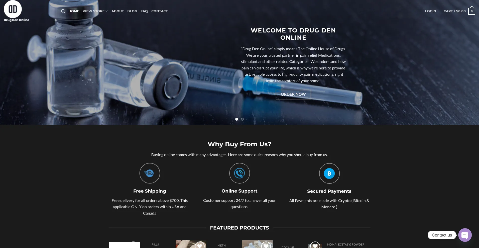 Website screenshot of Drugdenonline.com