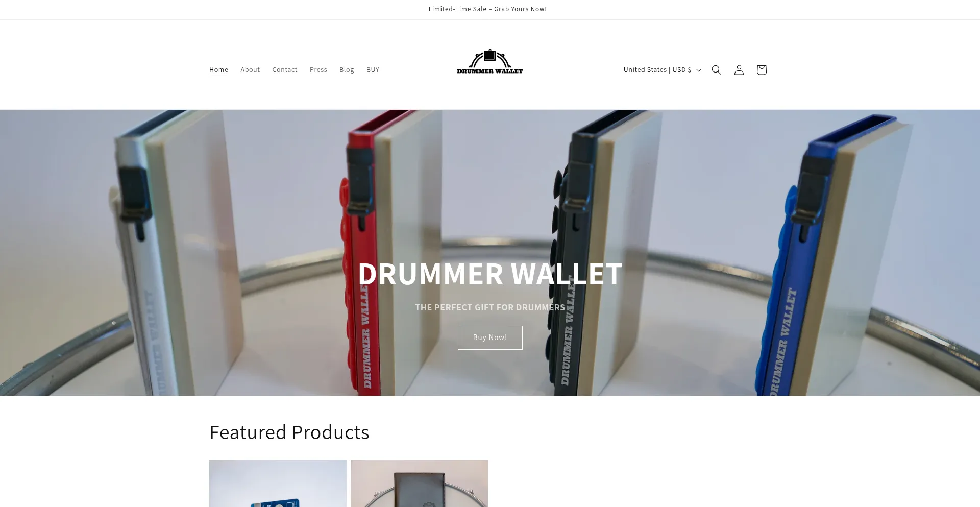 Website screenshot of Drummerwallet.com