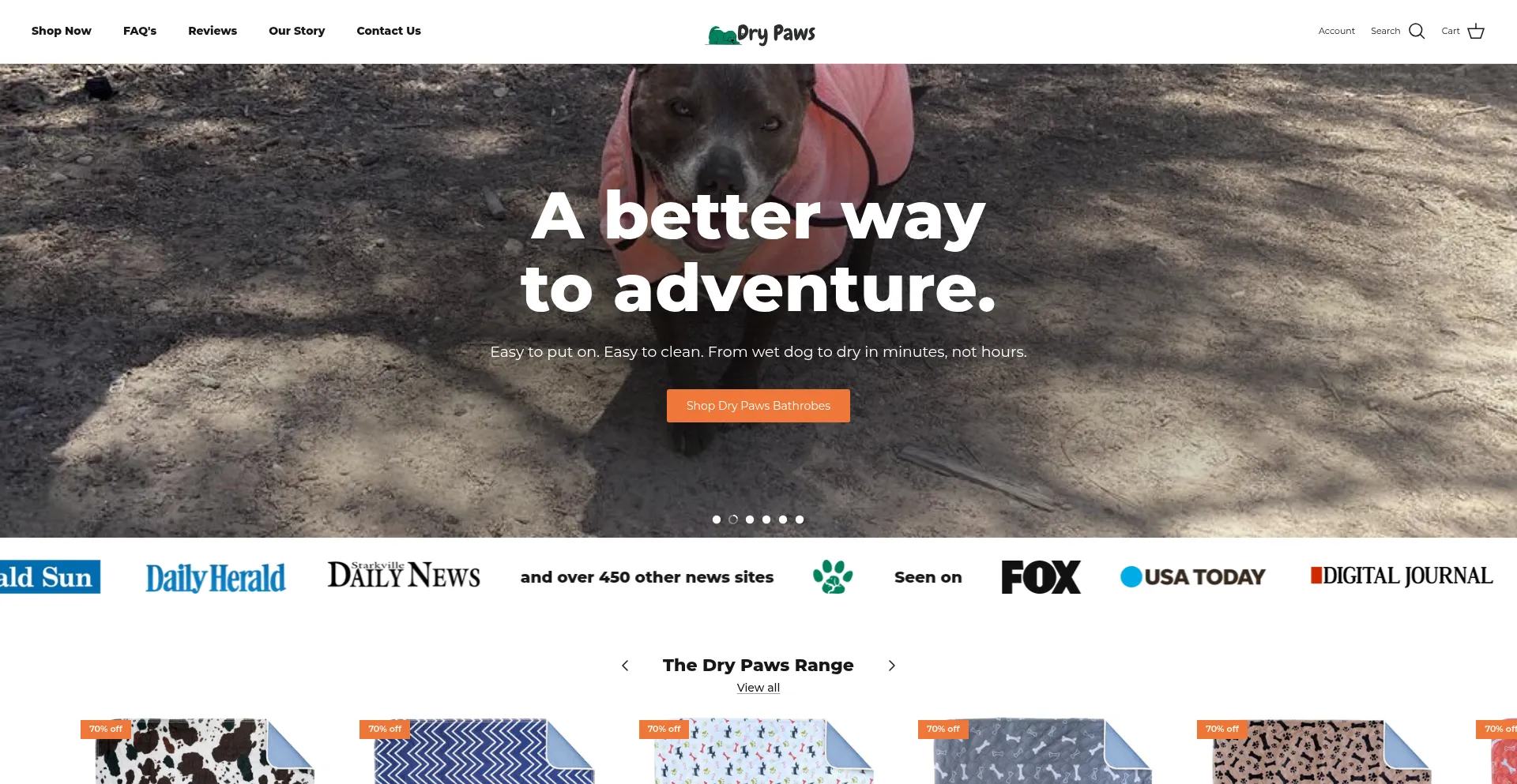 Website screenshot of Drypaws.com.au
