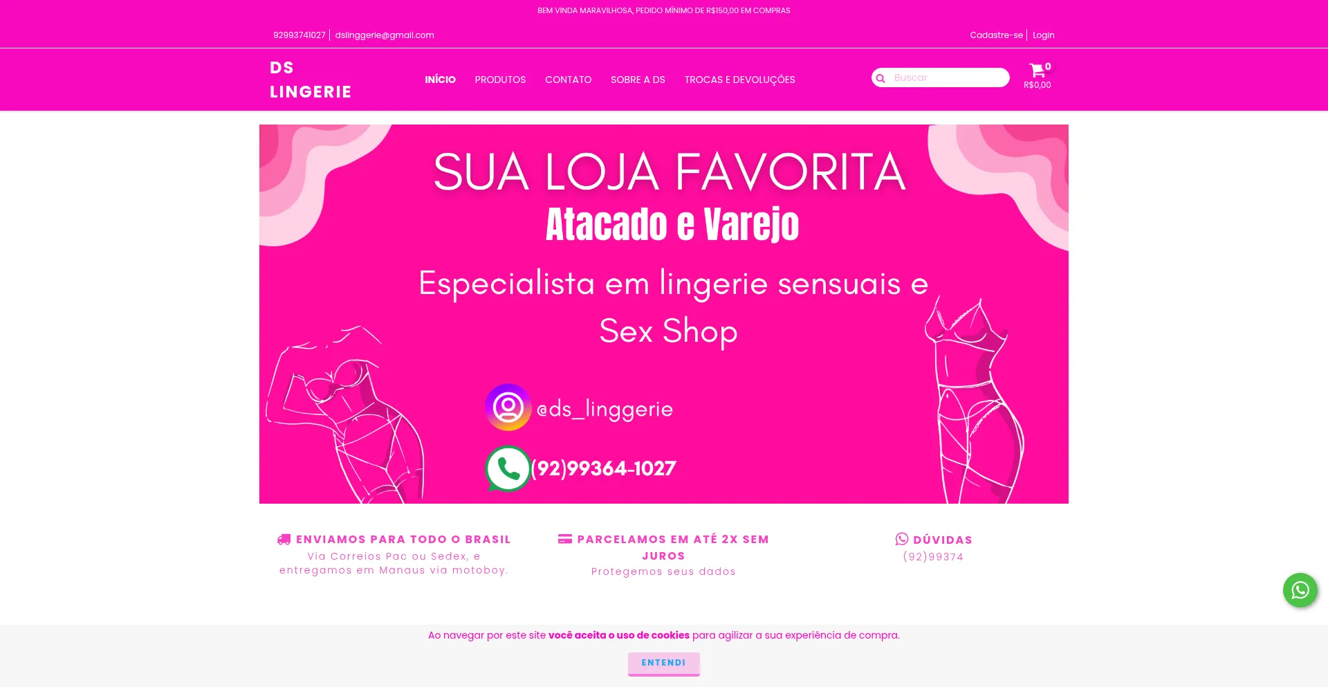 Website screenshot of Dslingeriee.lojavirtualnuvem.com.br