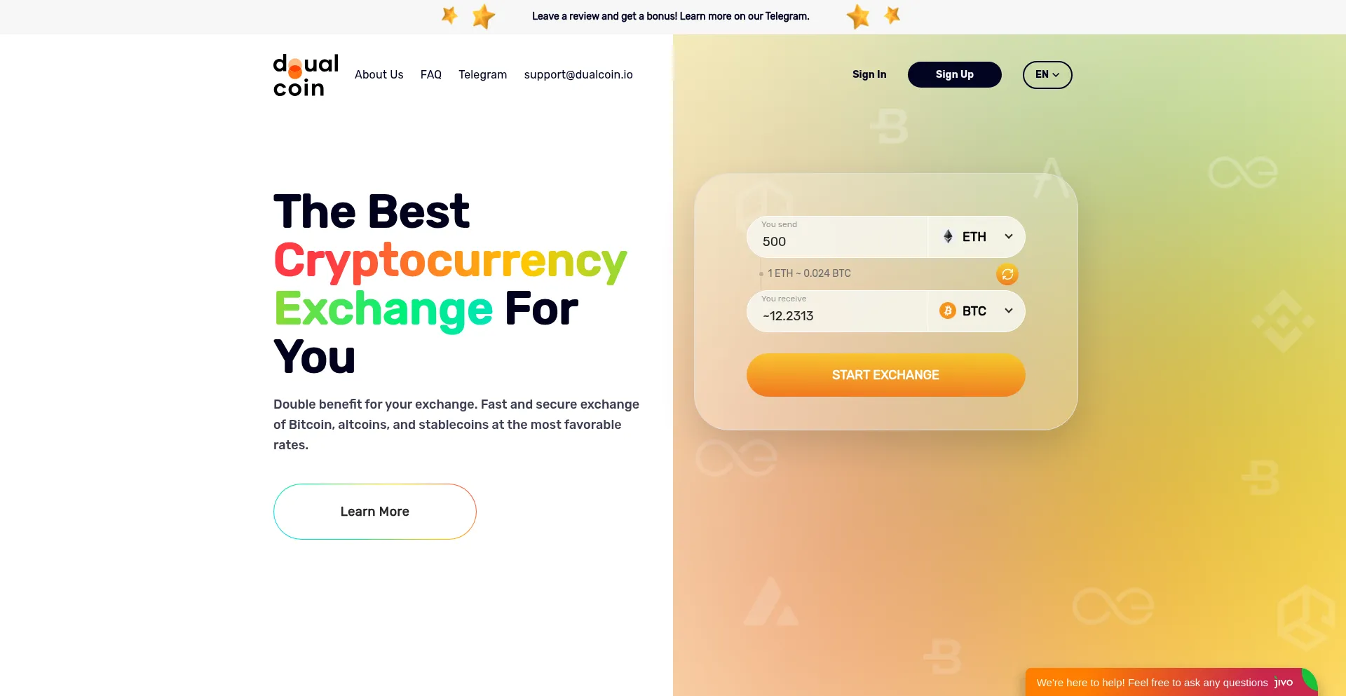 Website screenshot of Dualcoin.io