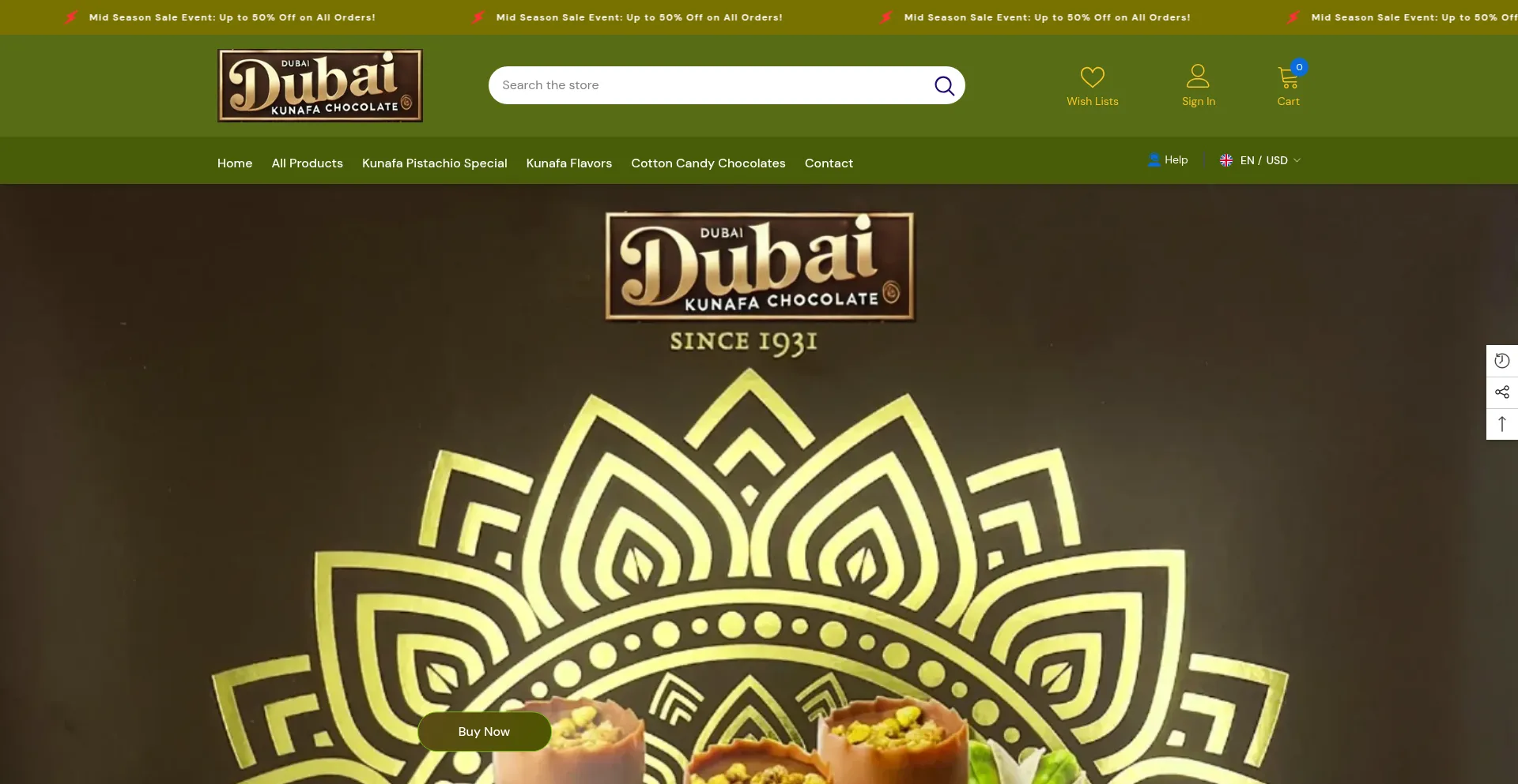 Website screenshot of Dubaikunafachocolate.store
