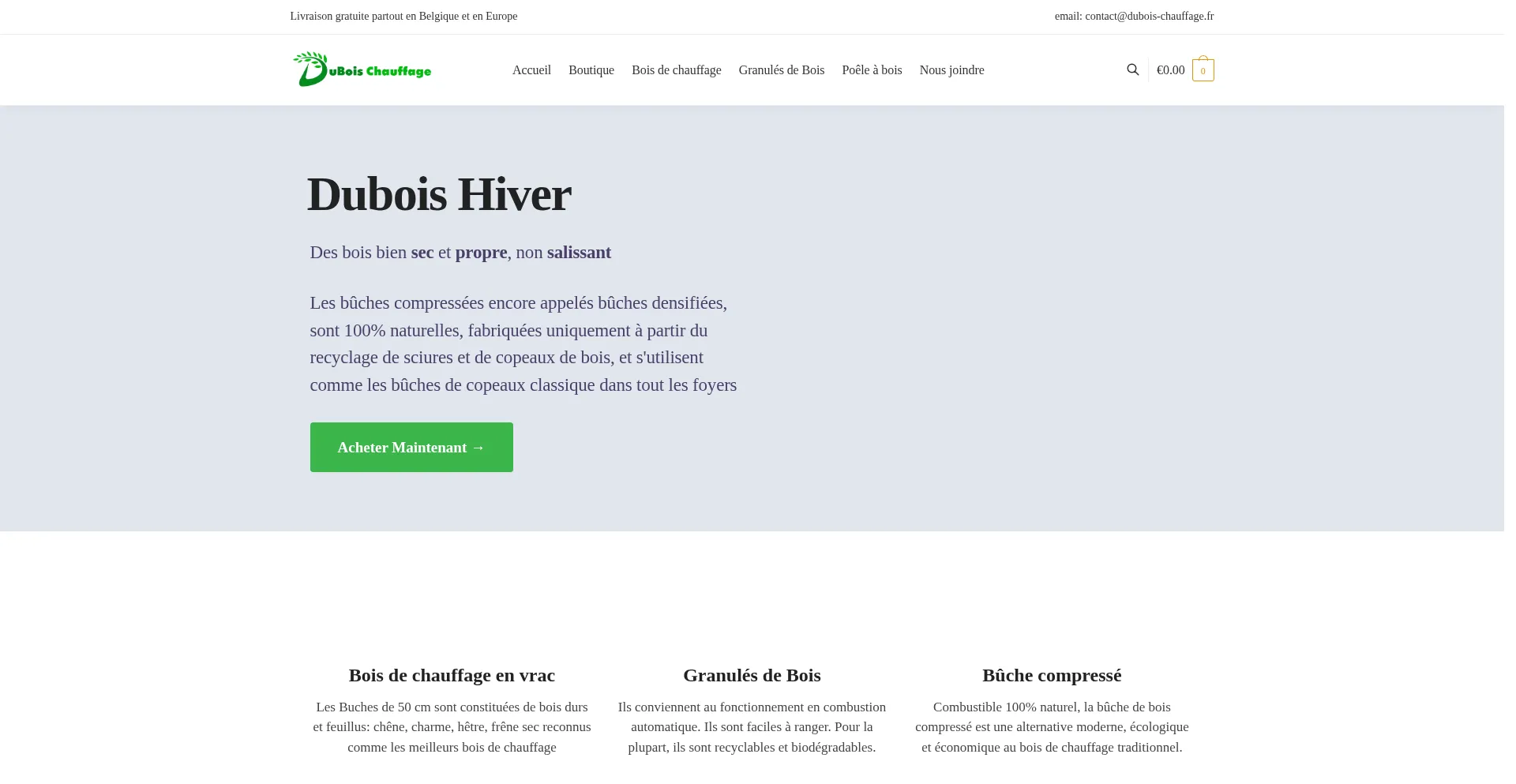 Website screenshot of Dubois-chauffage.fr