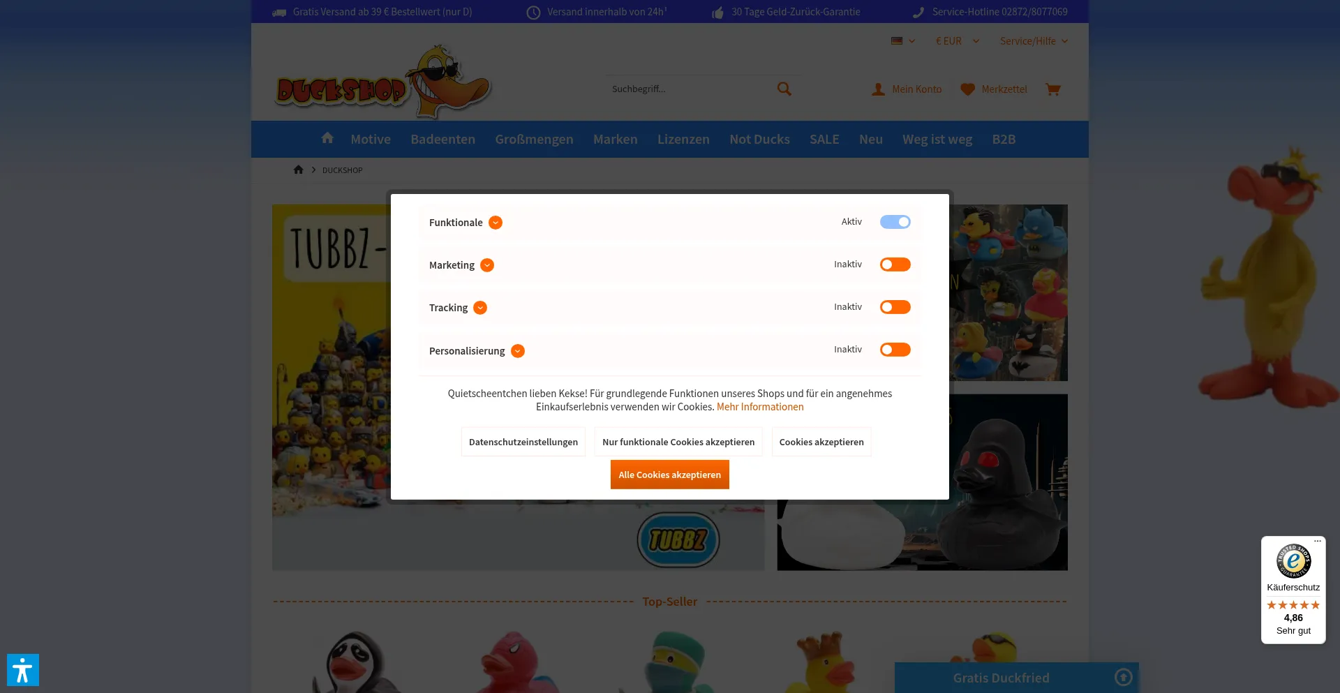 Website screenshot of Duckshop.de