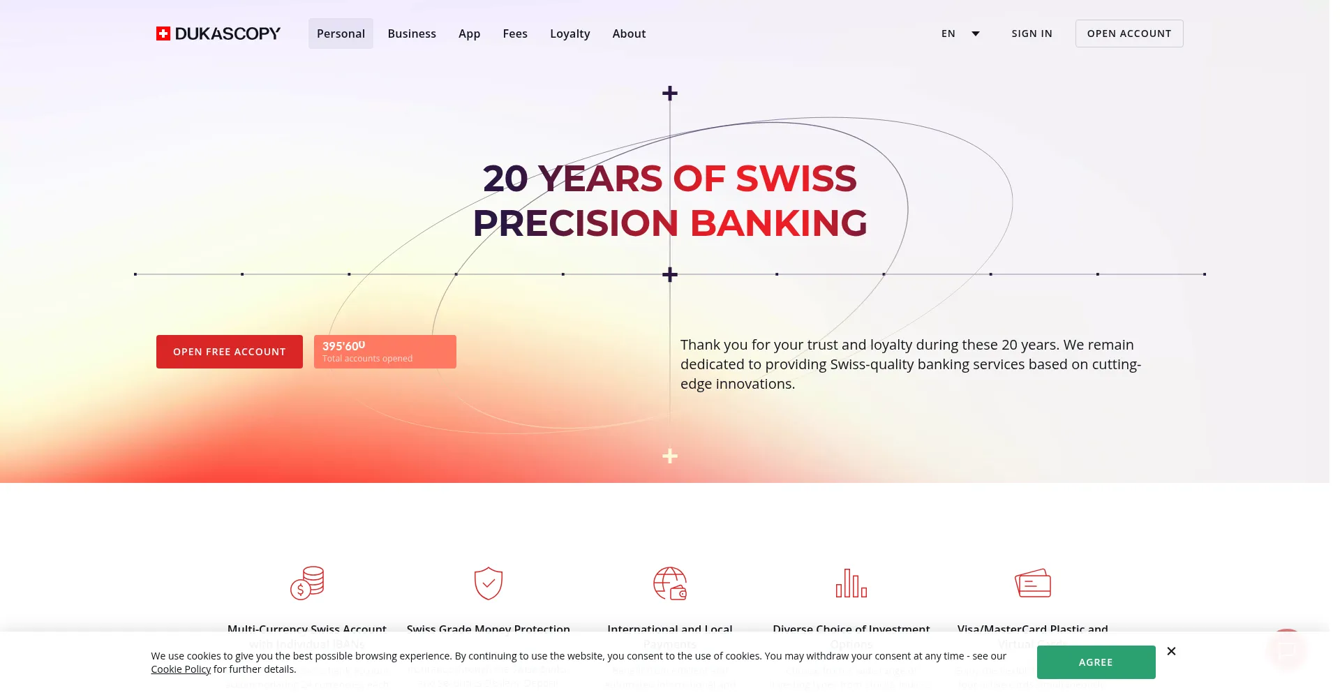 Website screenshot of Dukascopy.bank