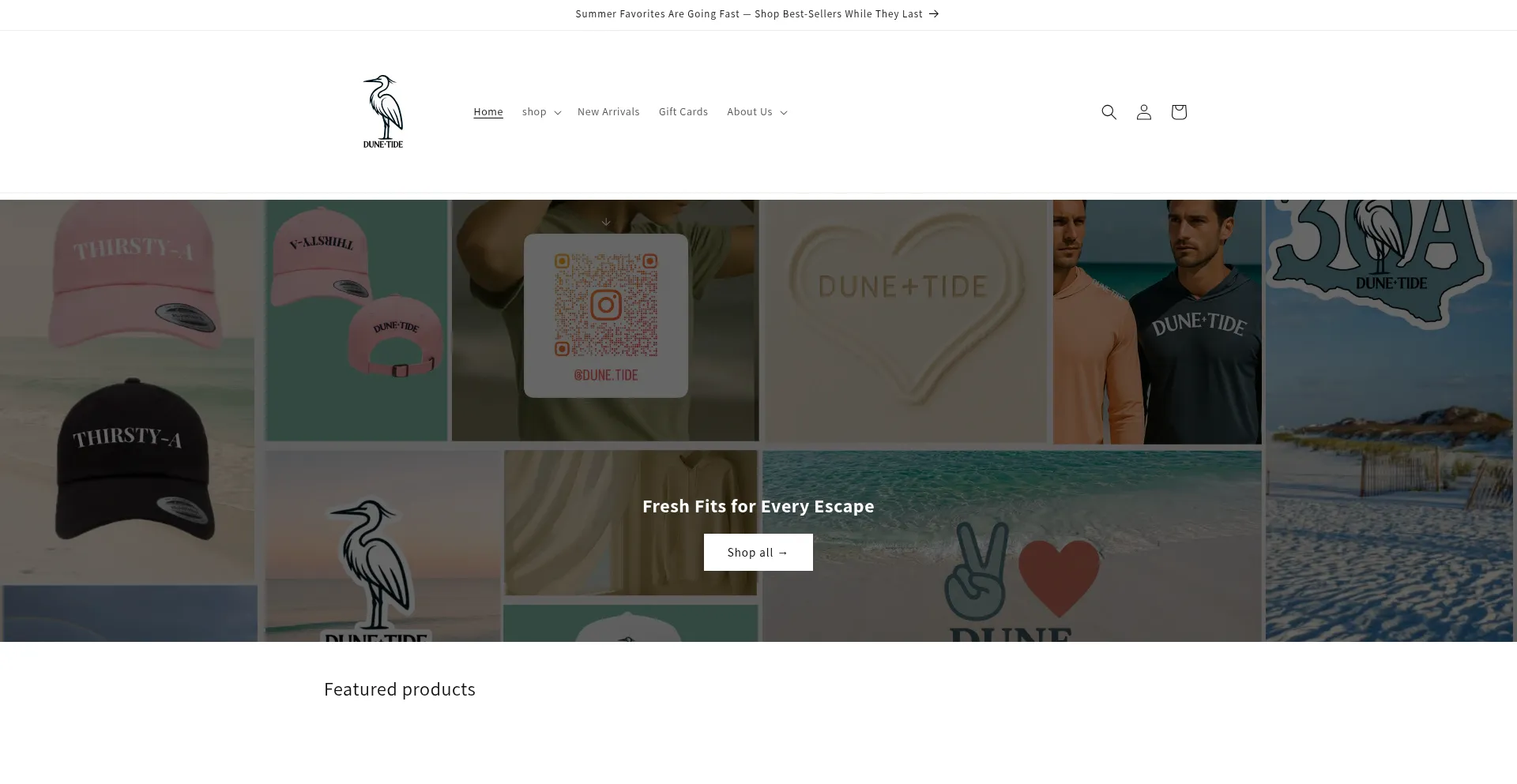 Website screenshot of Duneandtide.shop