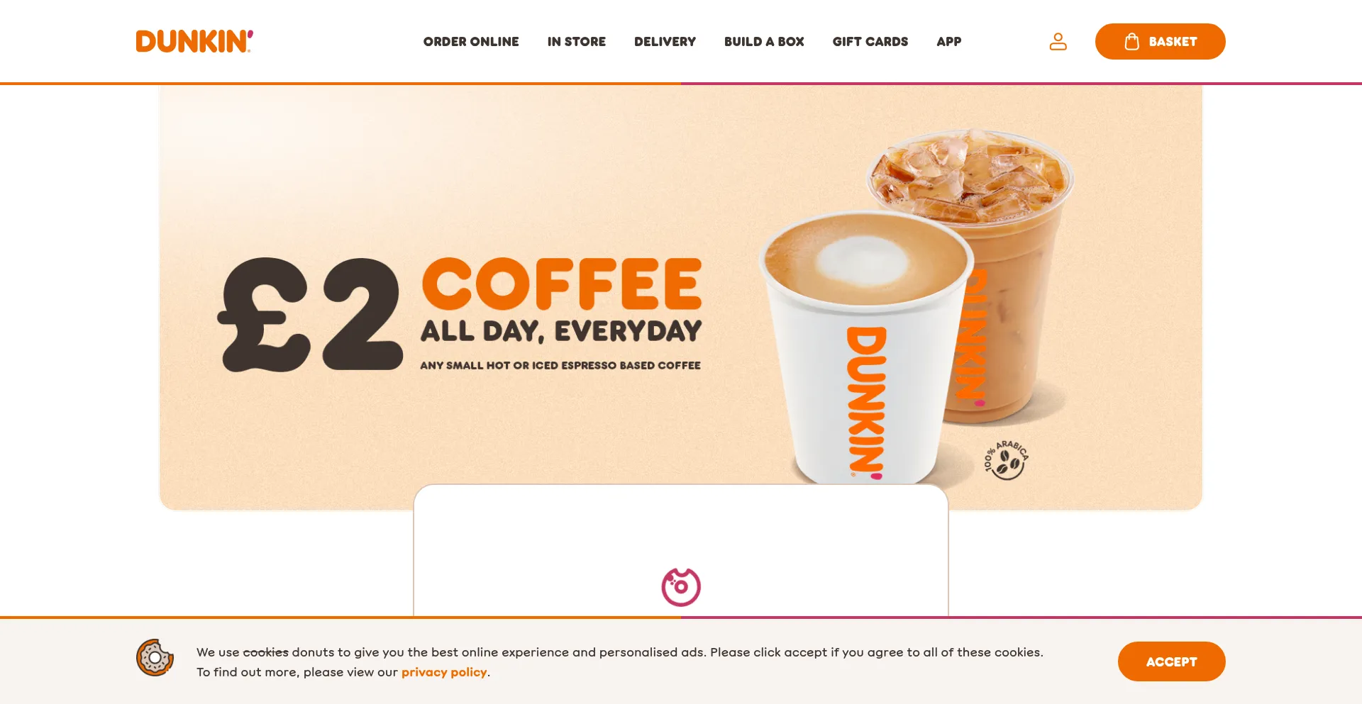Website screenshot of Dunkin.co.uk