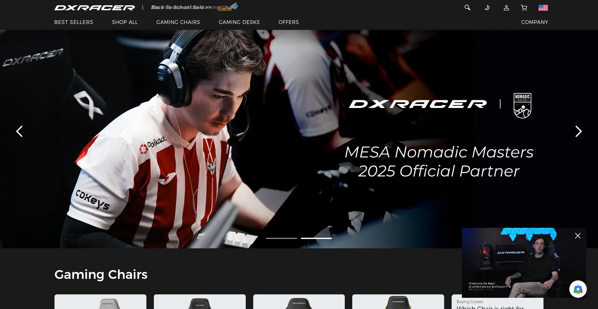 Website screenshot of Dxracer.com