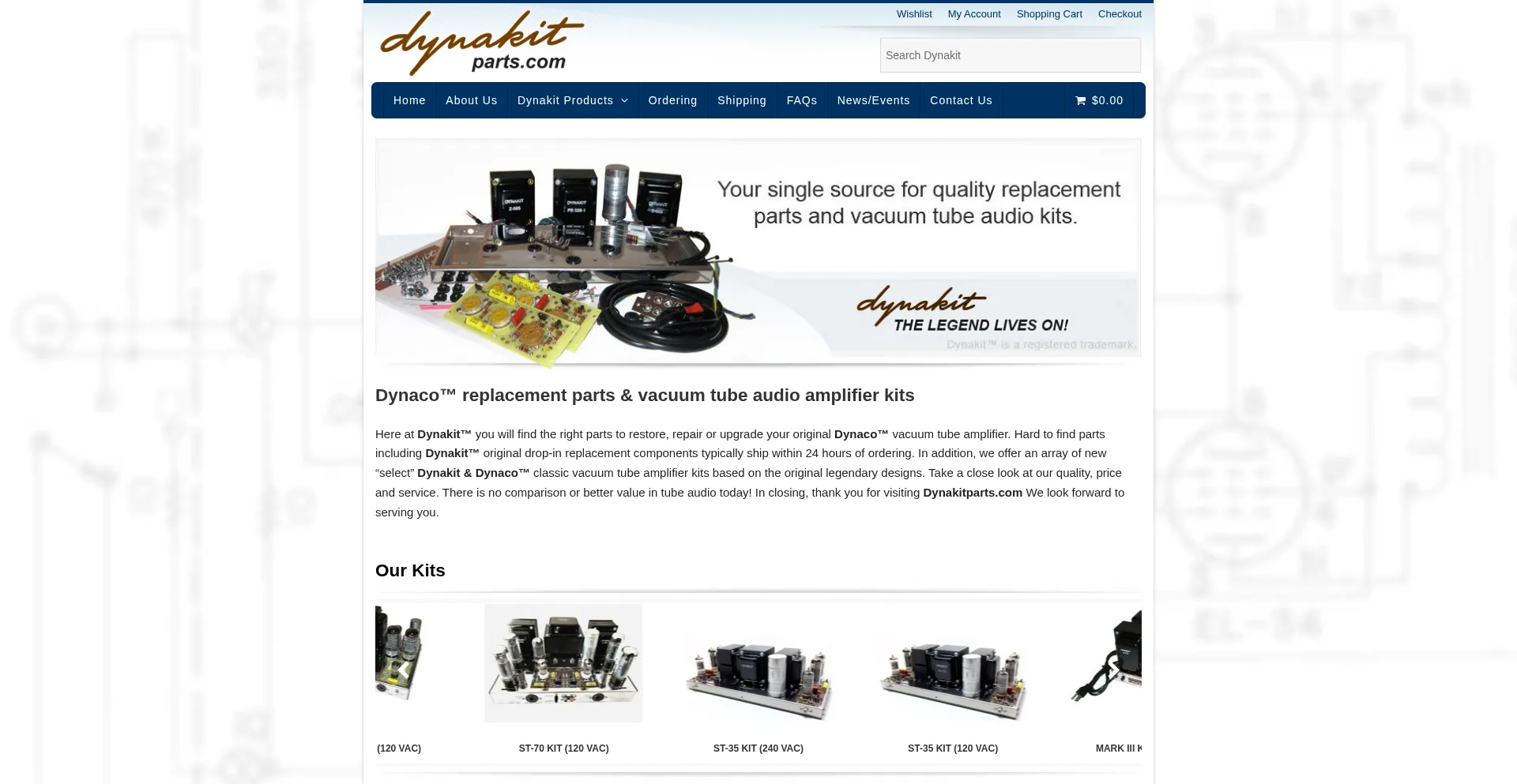 Website screenshot of Dynakitparts.com
