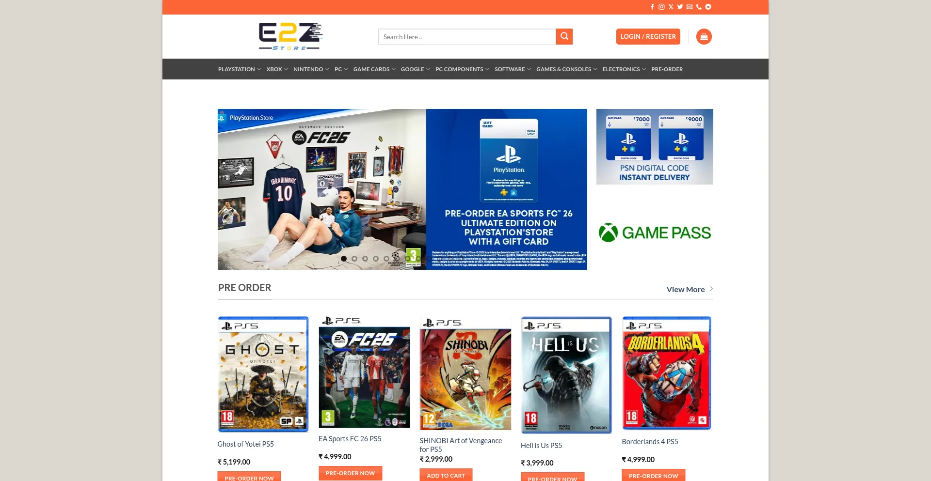 Website screenshot of E2zstore.com