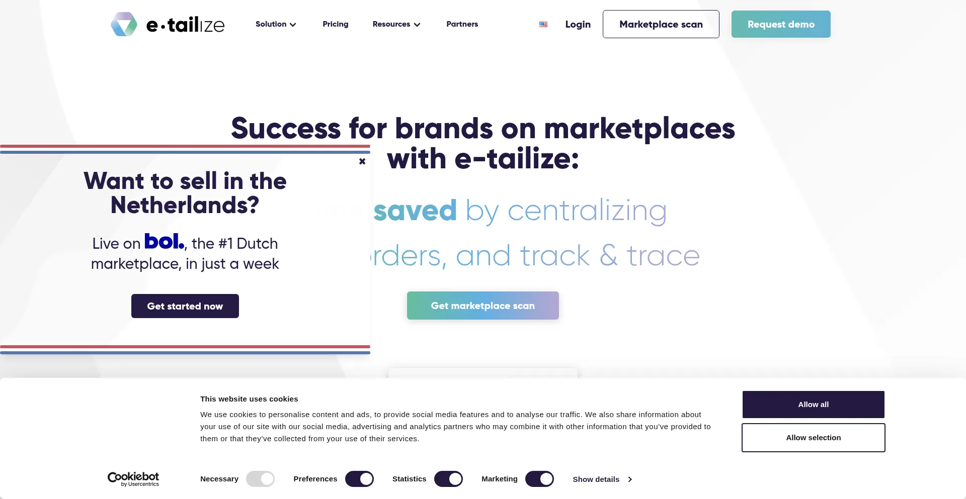 Website screenshot of E-tailize.com