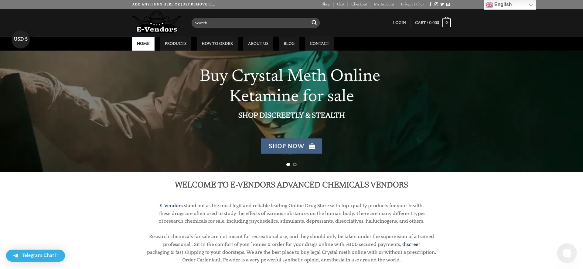 Website screenshot of E-vendors.com