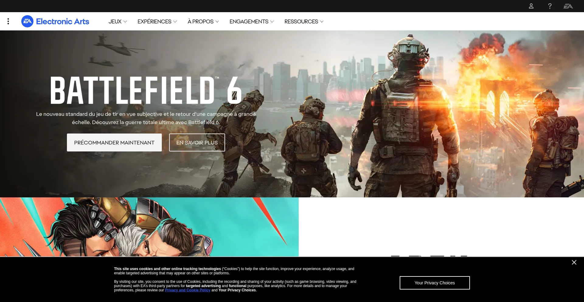 Website screenshot of Ea.fr
