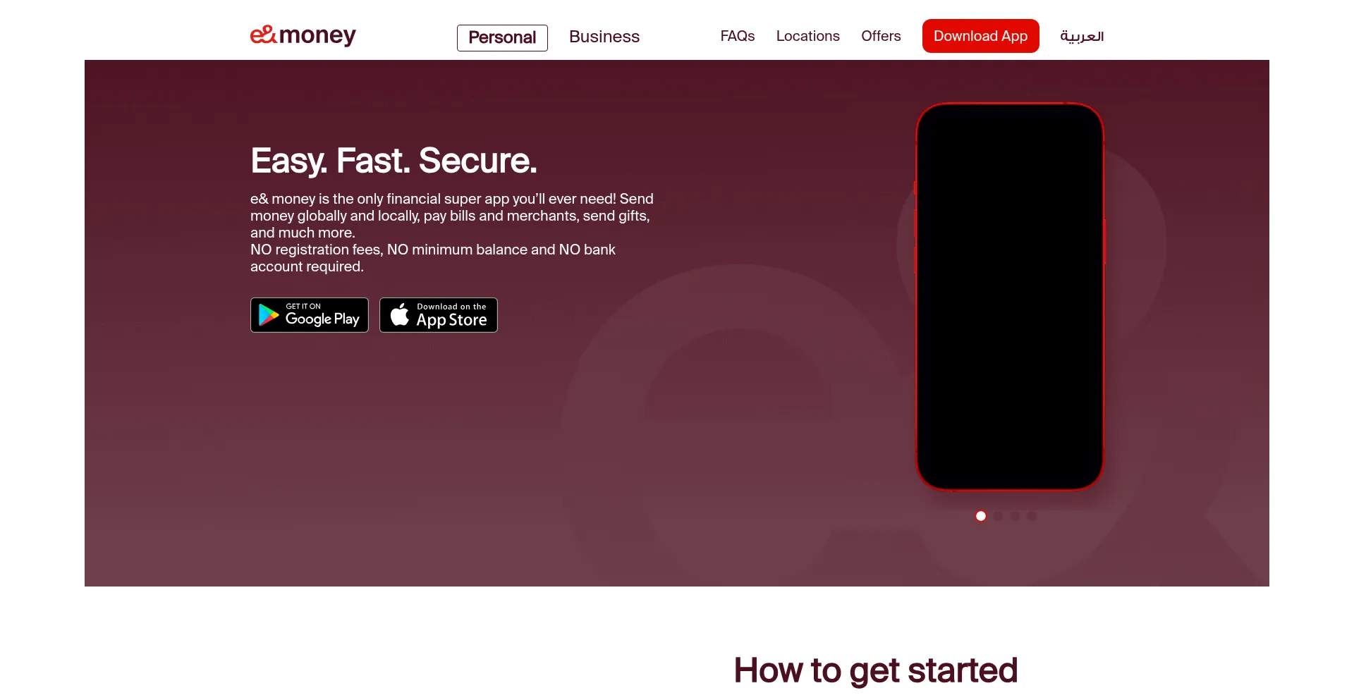 Website screenshot of Eandmoney.com