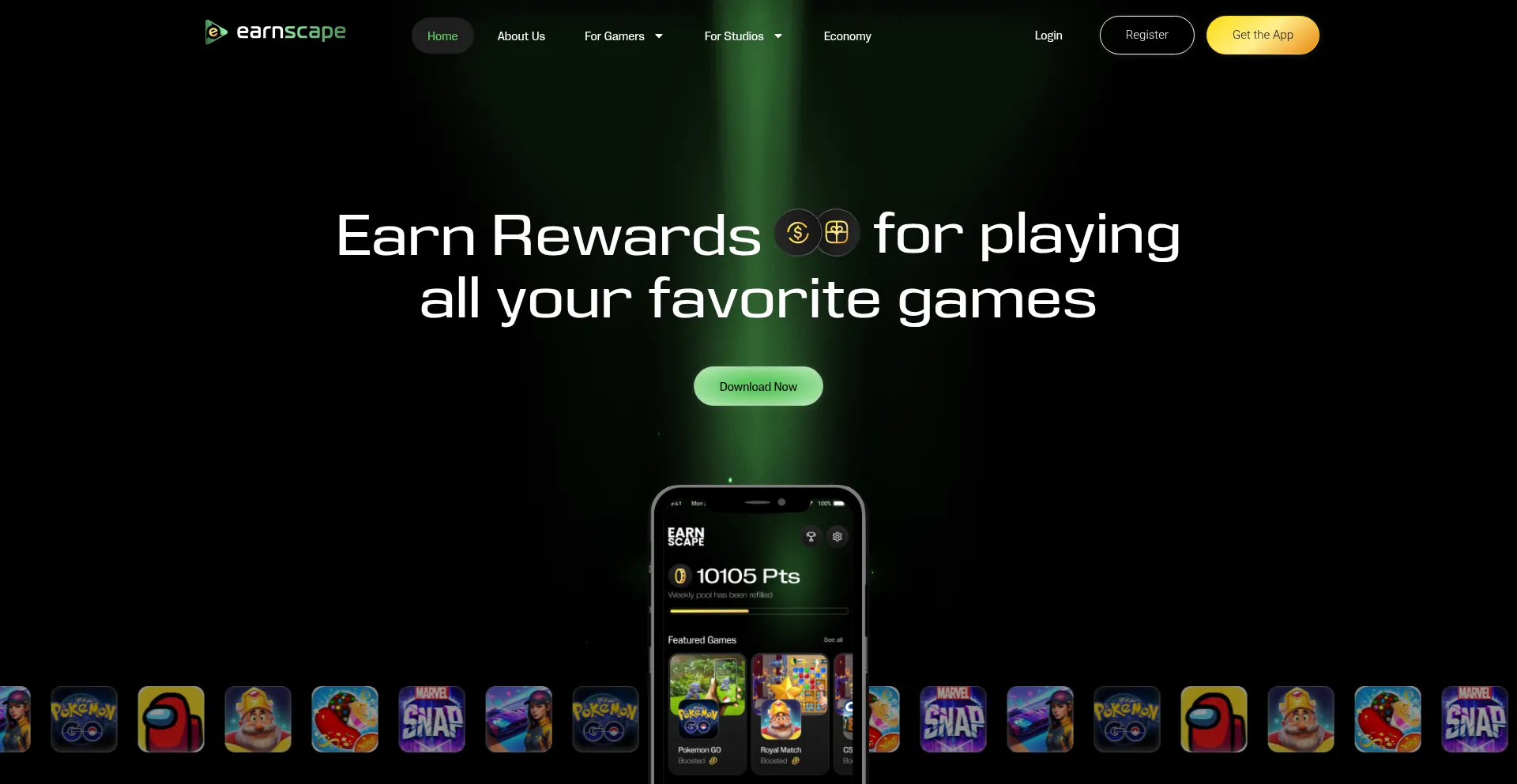 Website screenshot of Earnscape.io