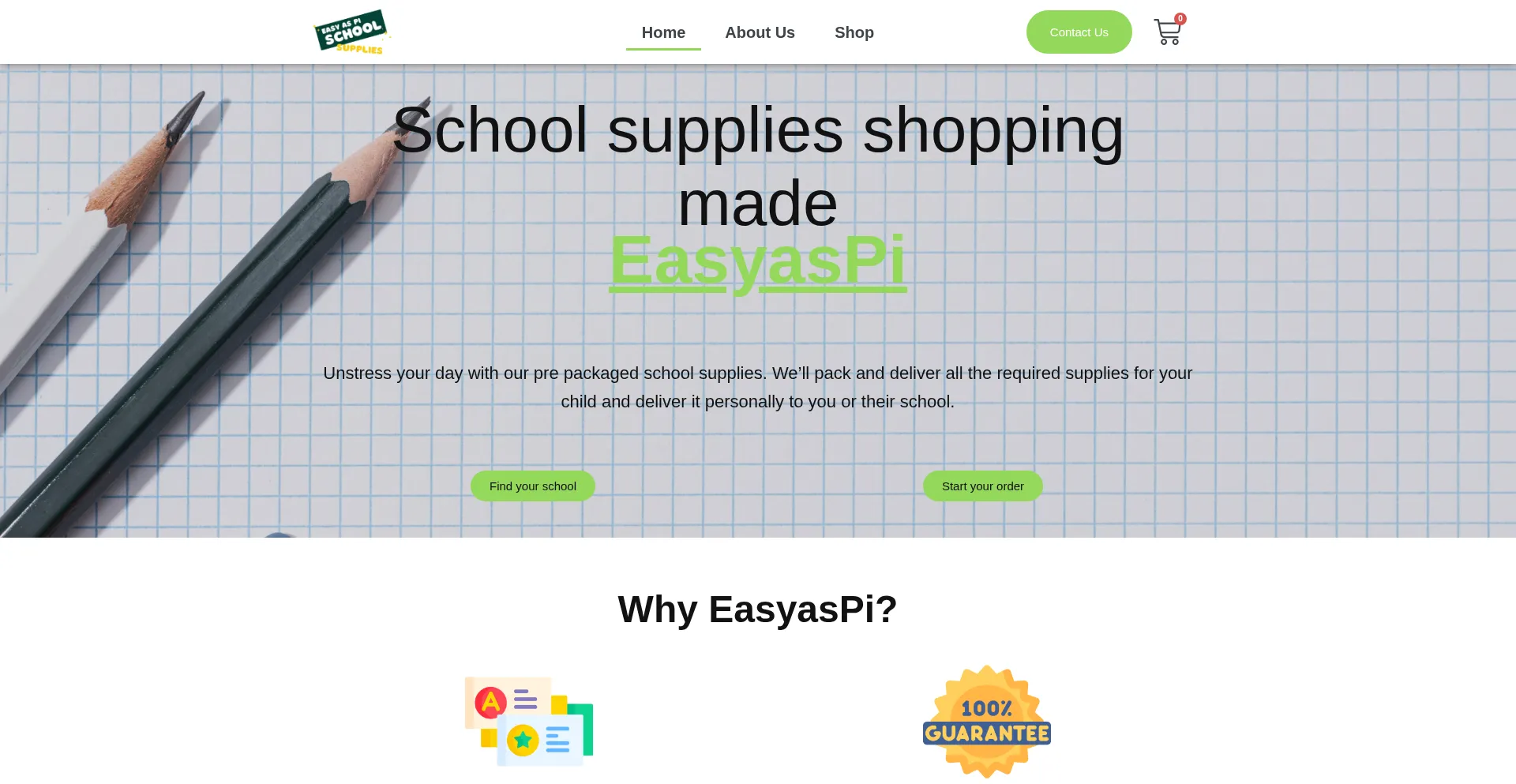 Website screenshot of Easyaspischoolsupplies.com