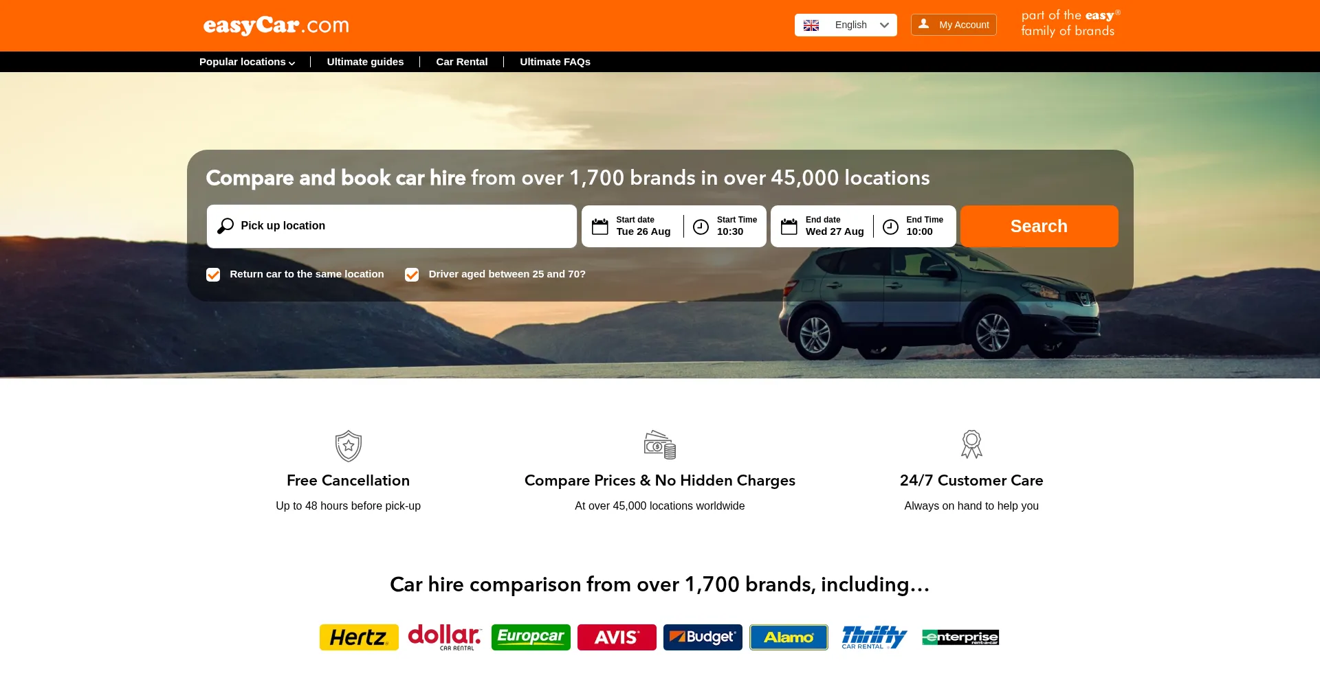 Website screenshot of Easycar.com