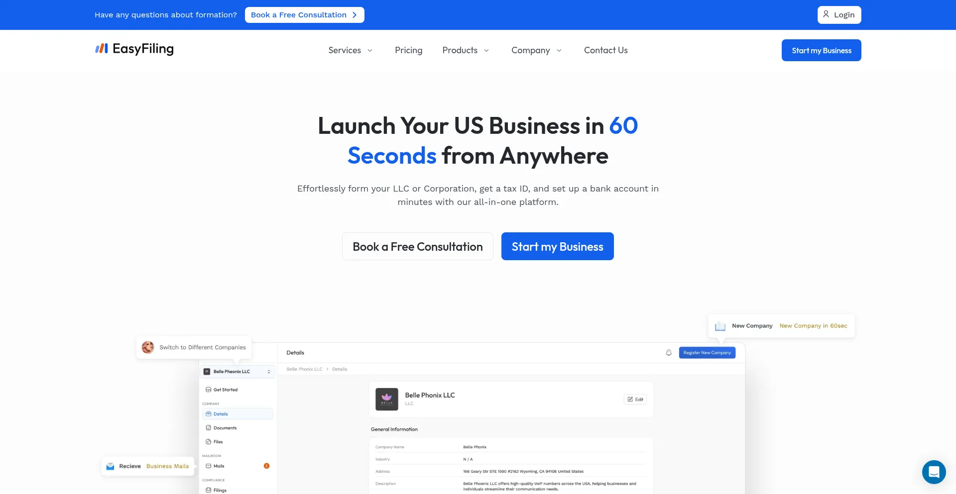 Website screenshot of Easyfiling.us