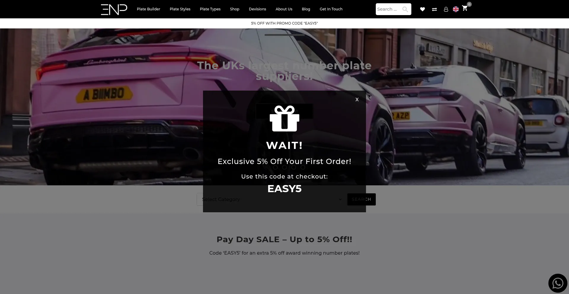 Website screenshot of Easynumberplates.com