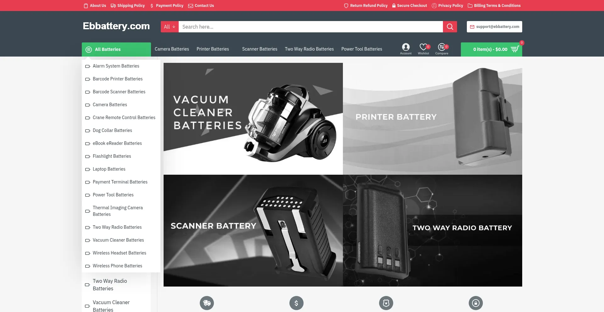 Website screenshot of Ebbattery.com