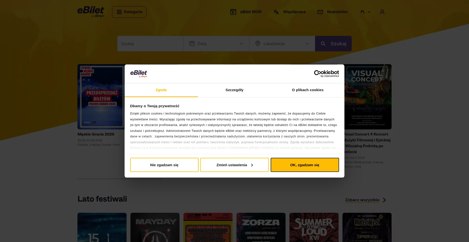 Website screenshot of Ebilet.pl