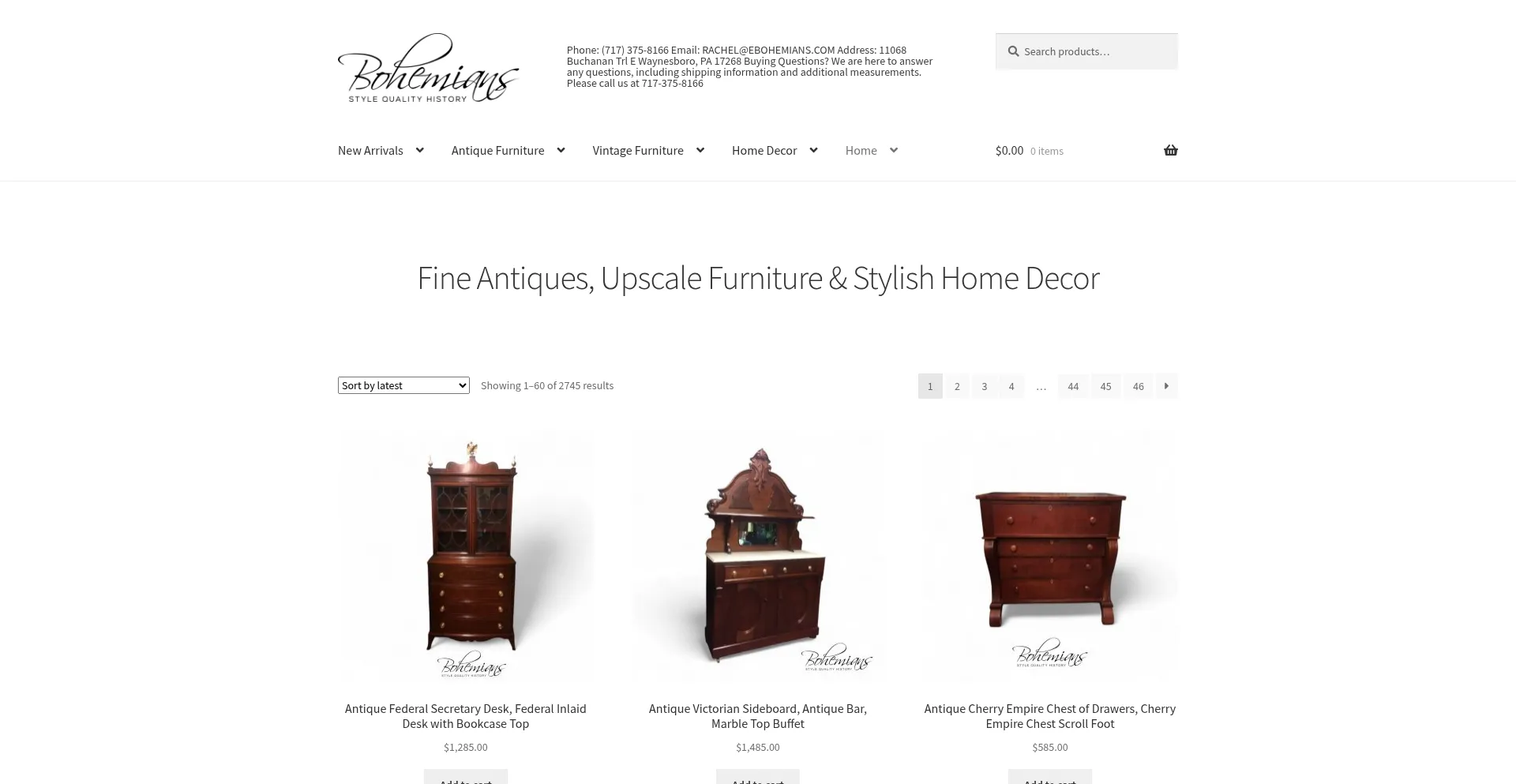 Website screenshot of Ebohemians.com