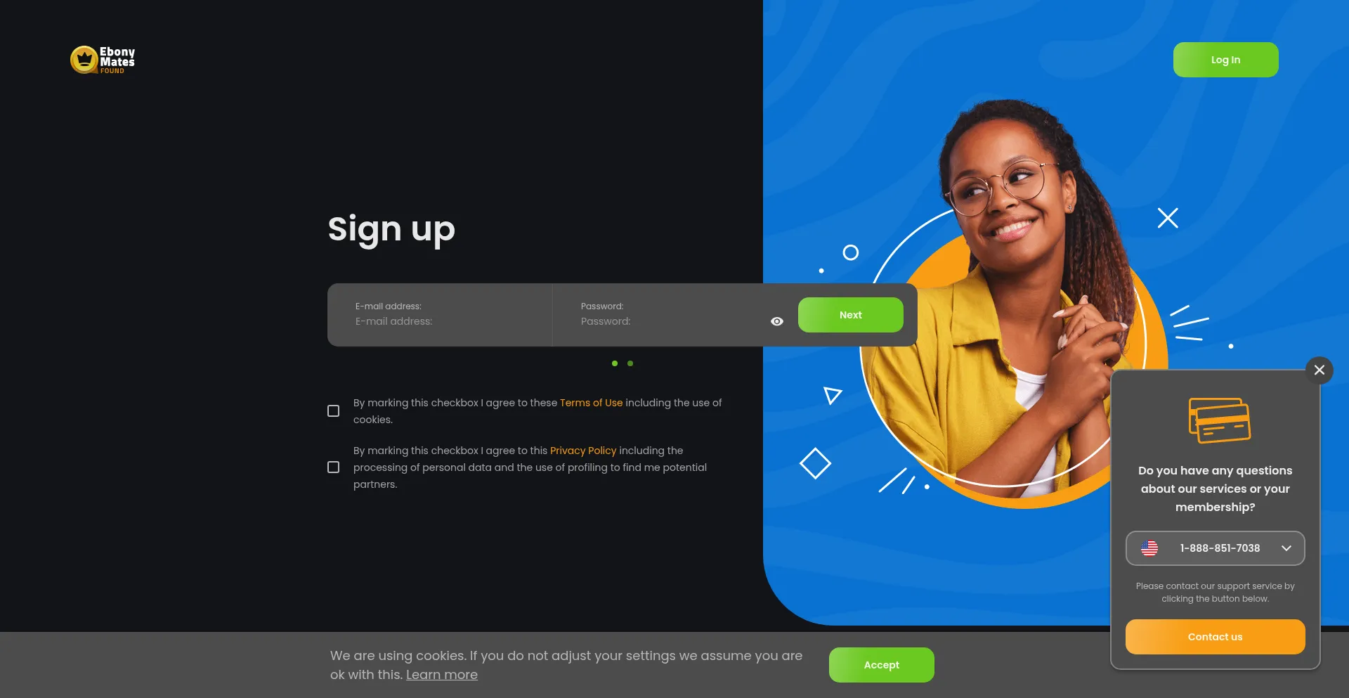 Website screenshot of Ebonymatesfound.com