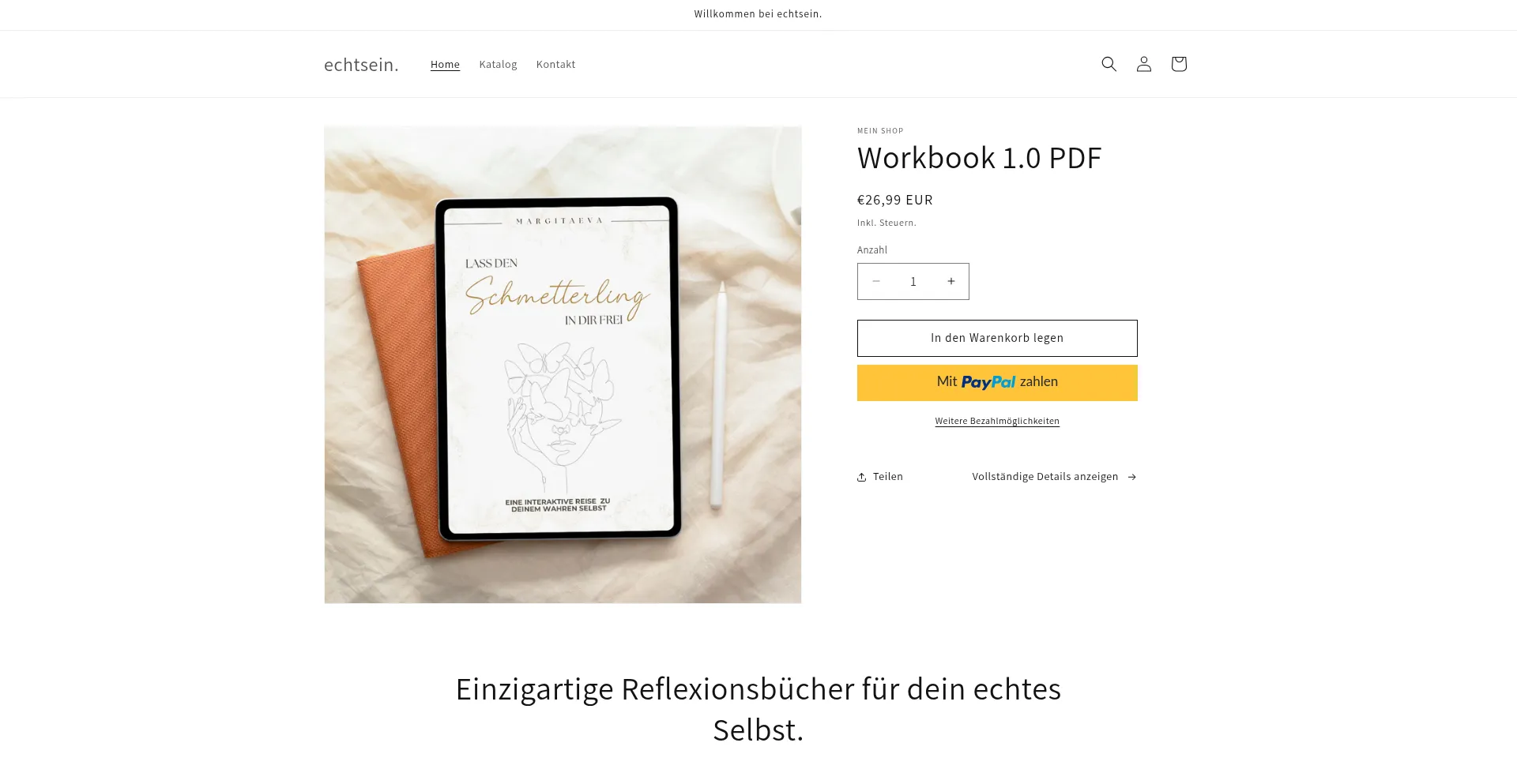 Website screenshot of Echtsein.shop