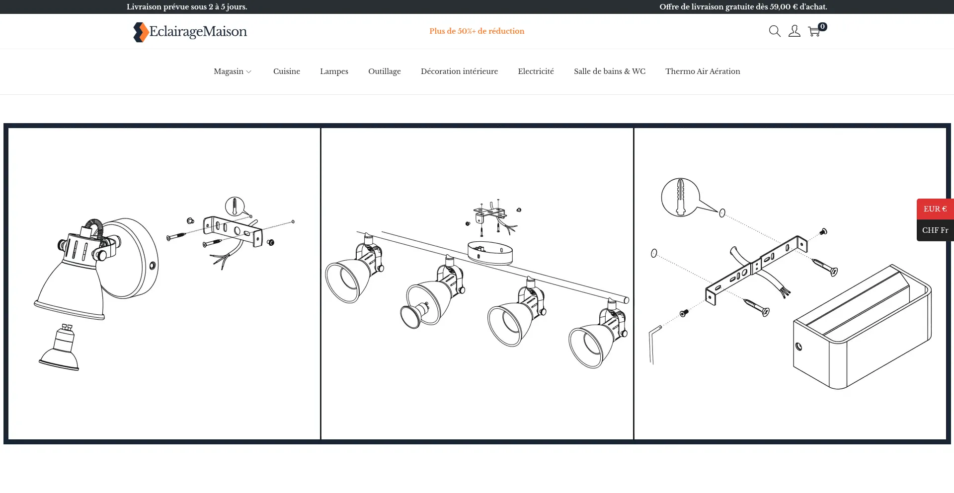 Website screenshot of Eclairagemaison.com