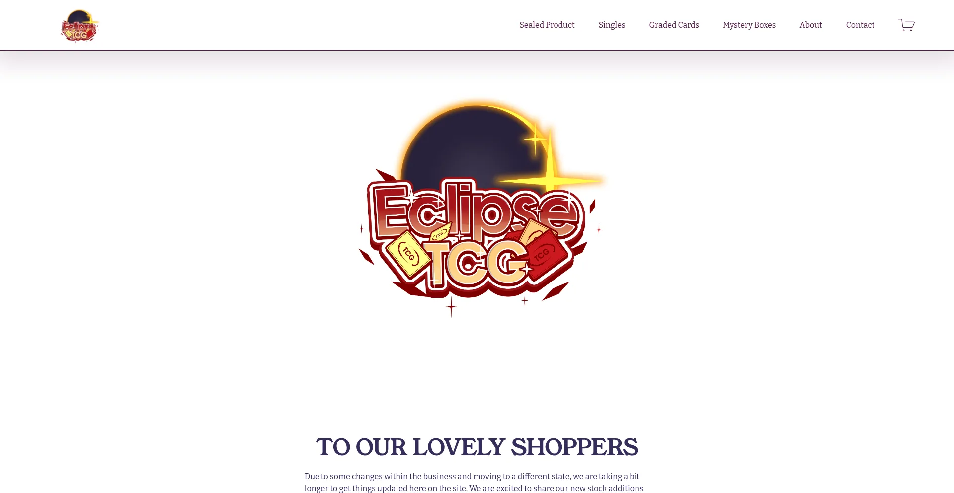 Website screenshot of Eclipsetradingcards.com