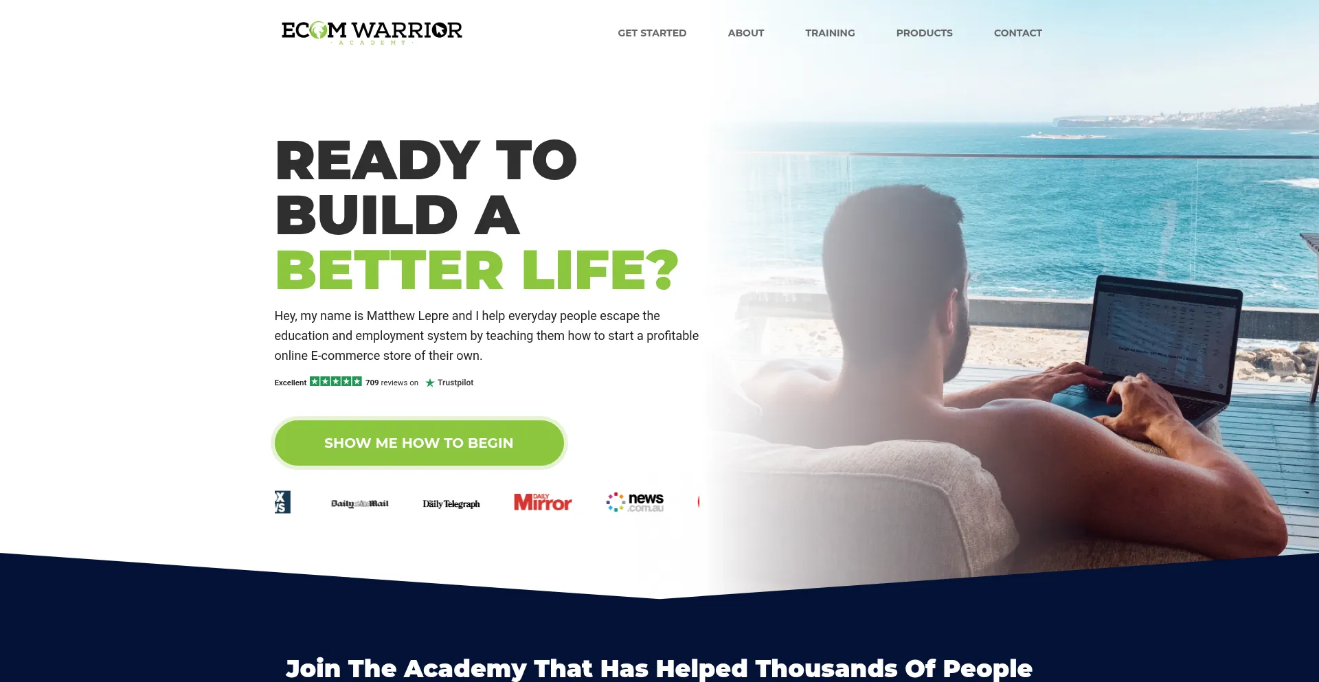 Website screenshot of Ecomwarrioracademy.com