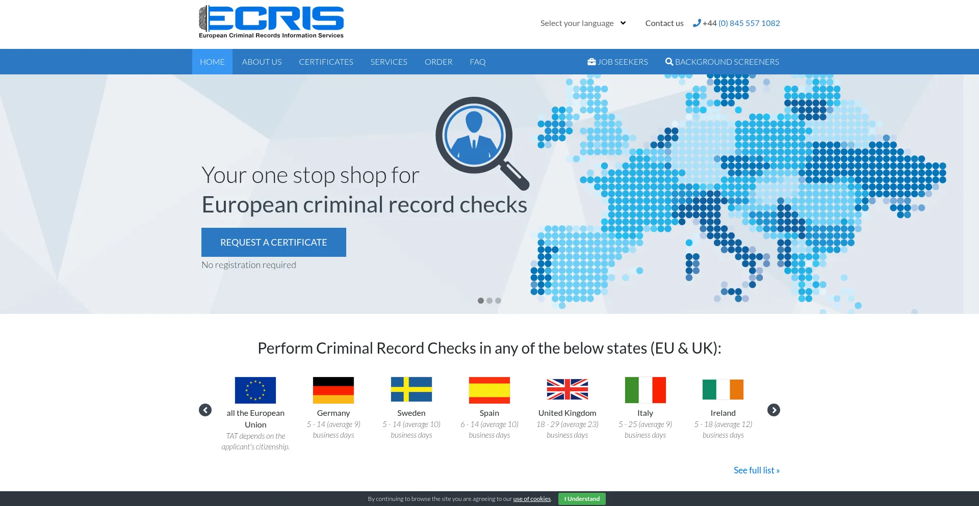 Website screenshot of Ecris.eu