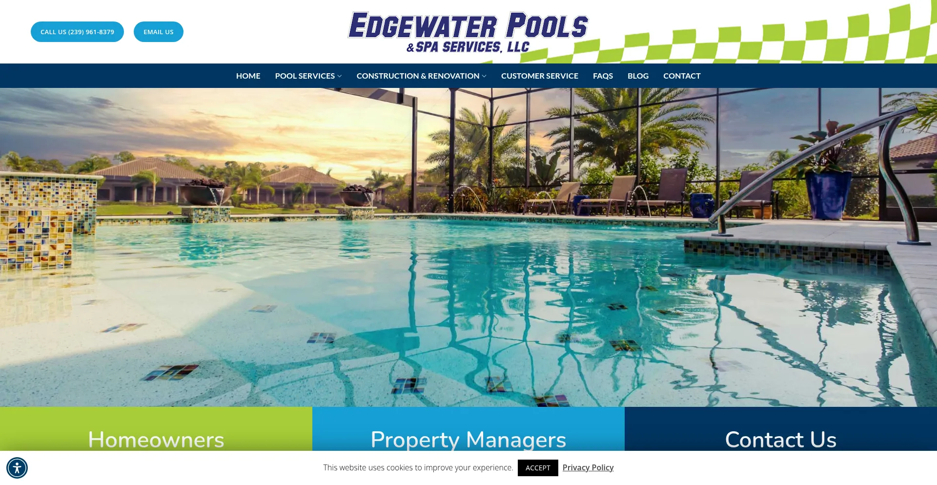 Website screenshot of Edgewaterpoolservice.com