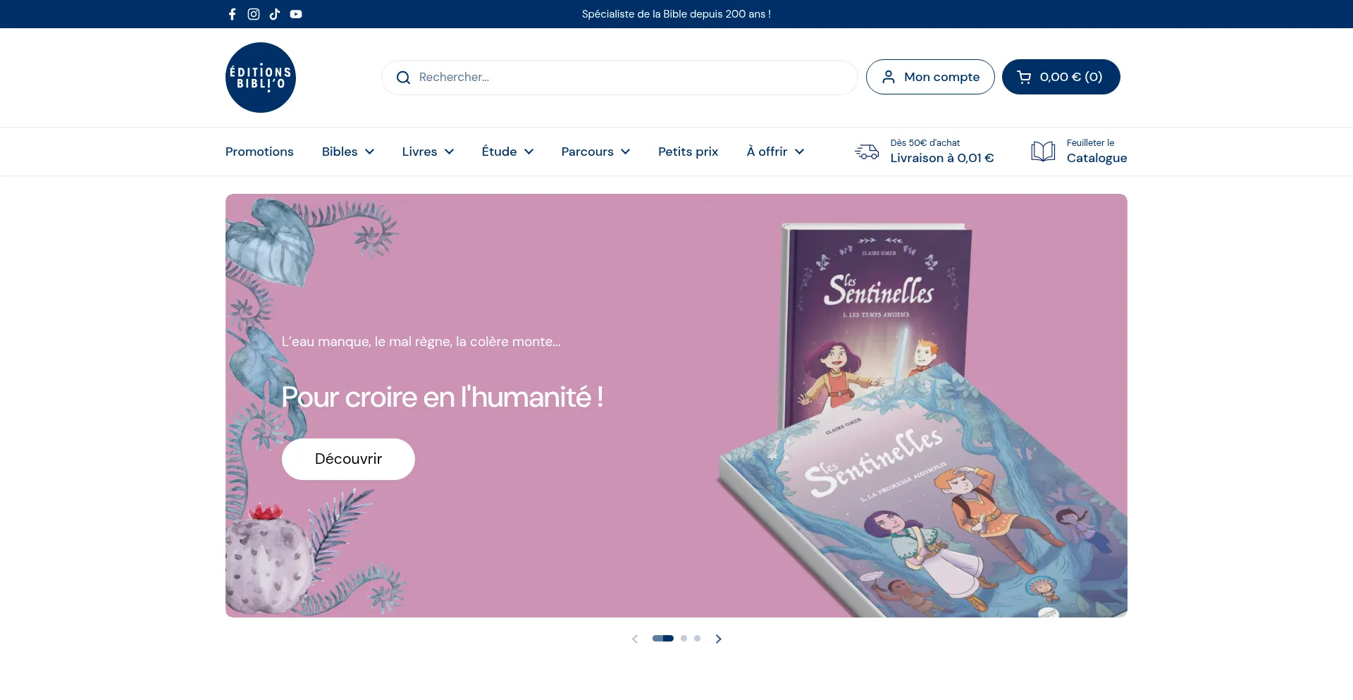 Website screenshot of Editionsbiblio.fr