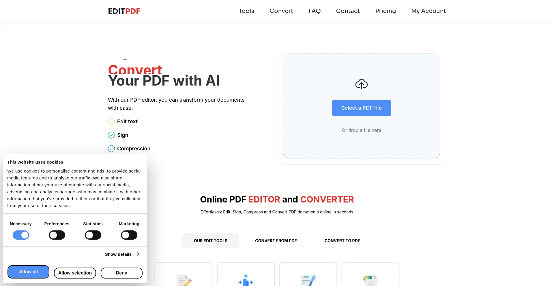 Website screenshot of Editpdfs.co